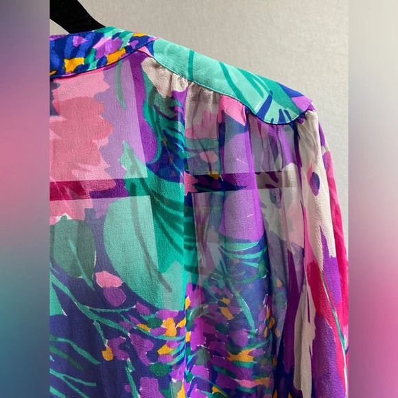 Vintage Umi Collections by Anne Crimmins 100% Silk Floral kimono blouse Sz 8 - Picture 5 of 9